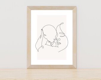 Arte De Línea Madre Y Bebé, Impresión De Mamá Y Bebé, Decoración De Pared De Guardería, Impresión De Guardería, Regalo De Día De Las Madres, Regalo Baby Shower, Guardería, Arte de la habitación de los niños
