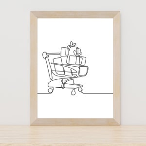Koszyk na zakupy Prezent Line Art, Boże Narodzenie Line Art, Prezent Wall Art, Wesoły wydruk świąteczny, Wydruk świąteczny, Sezonowa sztuka ścienna, Prezent Line Art