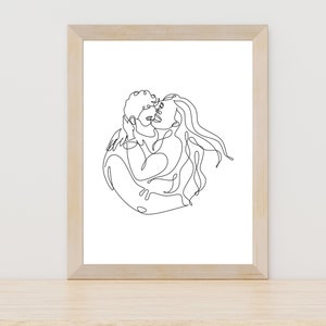 Paar Lijn Art Print, Paar Schets, Aangepaste Print, Paar Print, Paar Kunst aan de muur, Single Line Art, Zwart-wit, Slaapkamer Wall Art, Kunst