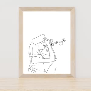 Disegno femminile del libro di lettura, Donna che legge la stampa dell'arte della linea, Donna digitale che legge l'arte sensuale, Bookish One Line Art, Arte femminile, Amante dei libri