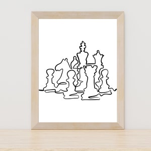 Minimalist Chess Line Art, Printable Chess Art, Chess Player Gift, Game Room Wall Decor, Game Print, Chess Board Game One Line Wall Art