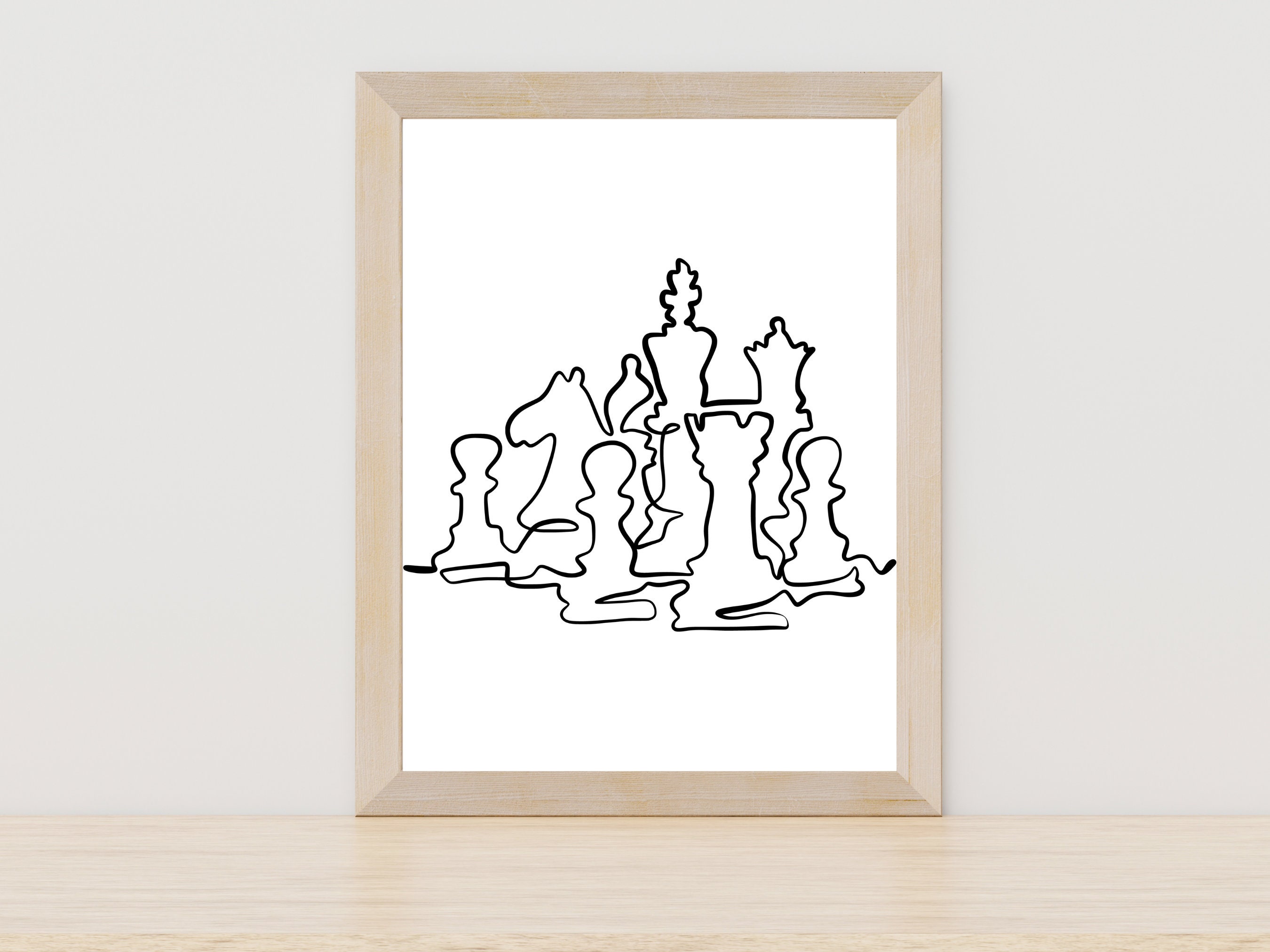 Minimalist Chess Line Art, Printable Chess Art, Chess Player Gift, Game ...