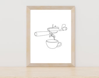 Espresso Maschine One Line Art, Kaffee Linie Kunstdruck, Kaffee Liebhaber Geschenk, Kaffee Linie Zeichnung, Espresso Wandkunst, Kaffee Kunst Druck, Kaffee Kunst