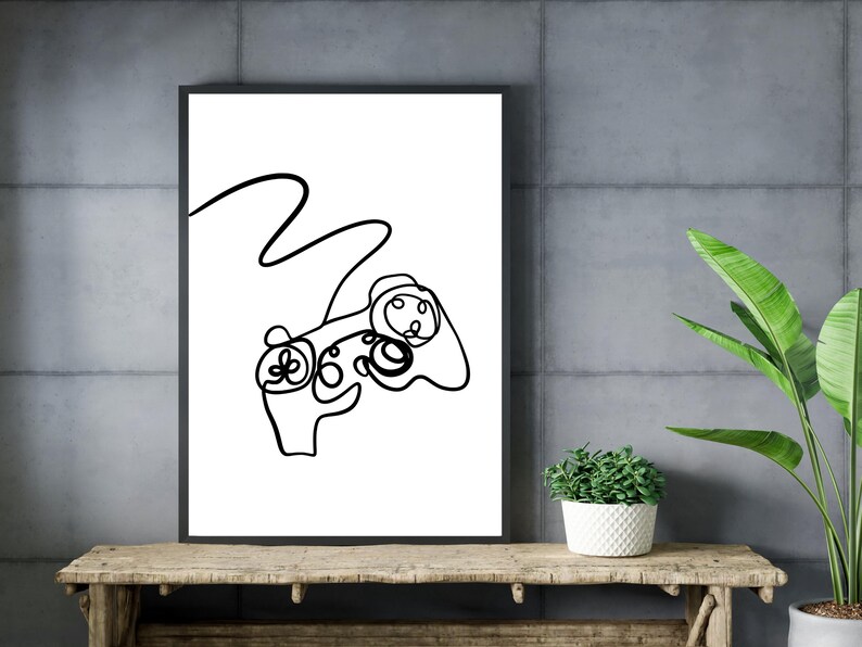 Gamer Line Art, Videogame Drawing, Video Player Wall Art, Gaming Room ...