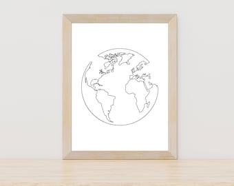 Weltkarte Druck, Reise Linie Zeichnung, minimalistische WeltkugelKunst, abstrakte Landkartenkunst, Reisewelt Druck, Reise Weltzeichen, Reisekunst, Weltkunst