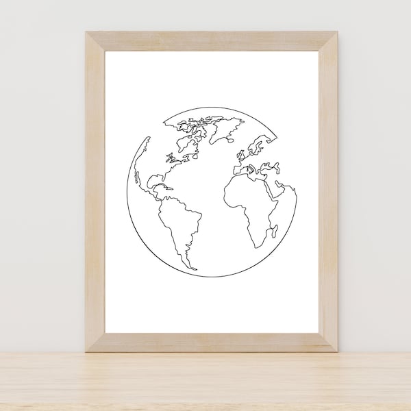 Impression de carte du monde, Dessin au trait de voyage, Art du globe mondial minimaliste, Art de carte abstrait, Impression de voyageur, Signe du monde de voyage, Art du voyageur, Monde
