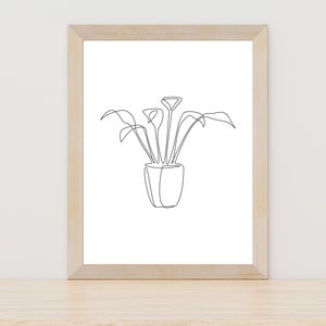 Pflanzen Linien Zeichnung, Botanische Wandkunst, Tropische Blätter Druck, Monstera Line Art, Pflanzen Dekor, moderne Raumdekor, schwarz-weiße Blattkunst
