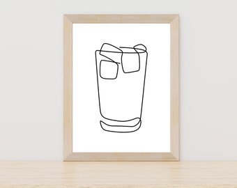 Alcohol Drink Line Art, Drink Print, Bar Wall Decor, Kitchen Print, Cocktail Print, Bar Poster Print, Fine Line Art, Home Decor, Wall Art