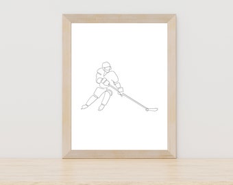 Hockey Line Art, Hockey Wall Art Print, Minimalist Sport Printable, Sports Print, Winter Sport Wall Art, Ice Skating Drawing, Athlete Poster
