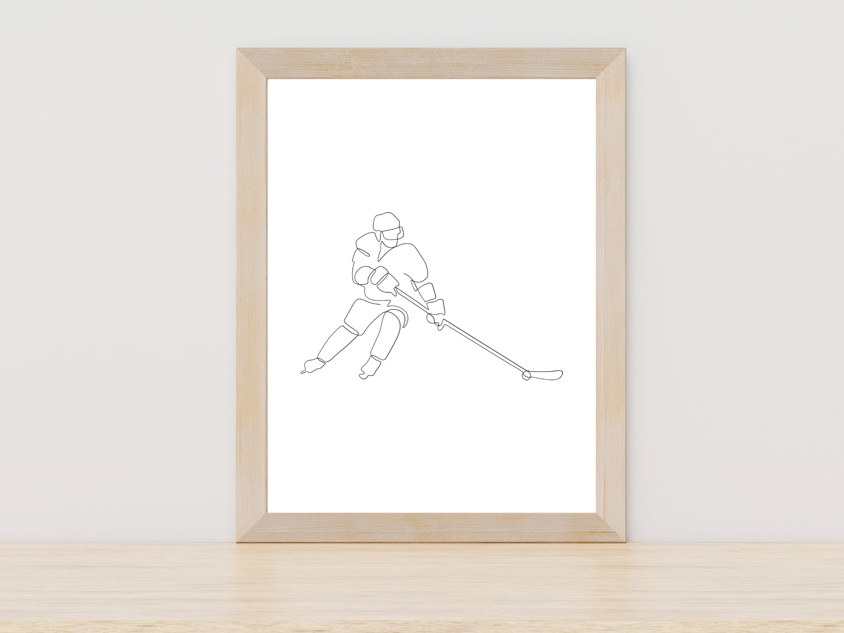 Hockey Line Art Print, Hockey Wandkunst, Minimalistischer Sport printable, Sport Print, Wintersport Wandkunst, Eislaufen Zeichnung, Sportler Poster