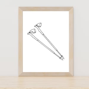 Ski Pole Line Art, Ski Pole Wall Art, Printable Ski Stick Wall Art, Winter Snow Scene Art, Minimalist Wall Art, Ski Lover Wall Art, Skiing