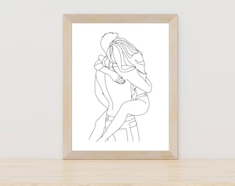Couple Line Art Print, Couple Sketch, Couple Print, Couple Wall Art, Abstract Couple Line Art, Romantic Poster,Anniversary Gift,Wedding Gift