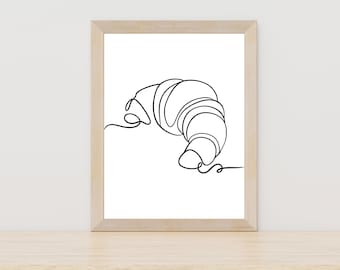 Croissant Line Art, Croissant Druck, Croissant Digitaldruck, Küche Bar Druck, Cafe Wanddeko, Cafe Kunst, Küche Druck, Frühstück Poster