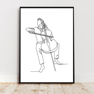 Minimalist Cello Line Art, Digital Download, String Music Print, Room ...