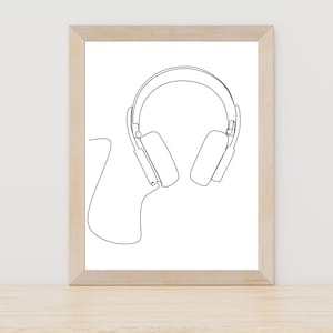 Minimalistic Headphones Line Art Poster Earphones Wall Art Music Room Wall Decor Headphones Wall Art Musician Wall Art Gift for Musician Art