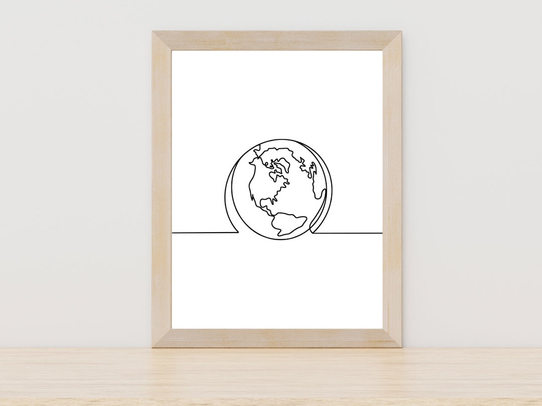 Globe Line Art World Map Line Art World Map Digital Print One Line 