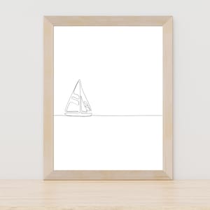Sailboat continuous line art, nautical one line drawing print, minimalist sailboat digital artwork, modern boat wall art, sailing themed art
