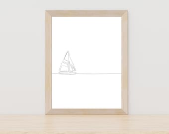 Sailboat continuous line art, nautical one line drawing print, minimalist sailboat digital artwork, modern boat wall art, sailing themed art