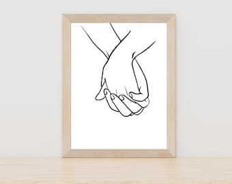 Holding Hands Line Art Print, Line Sketch, Line Drawing Poster, Hands Line Art, Minimalist Wall Art, Home Decor, Couple hands Printable Art