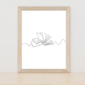 Minimalist Book Line Art, Reader Poster, Reading Printable, Reading Line Art, Book Lover Gift, Library Decor, Book Wall Art, Bookish Print