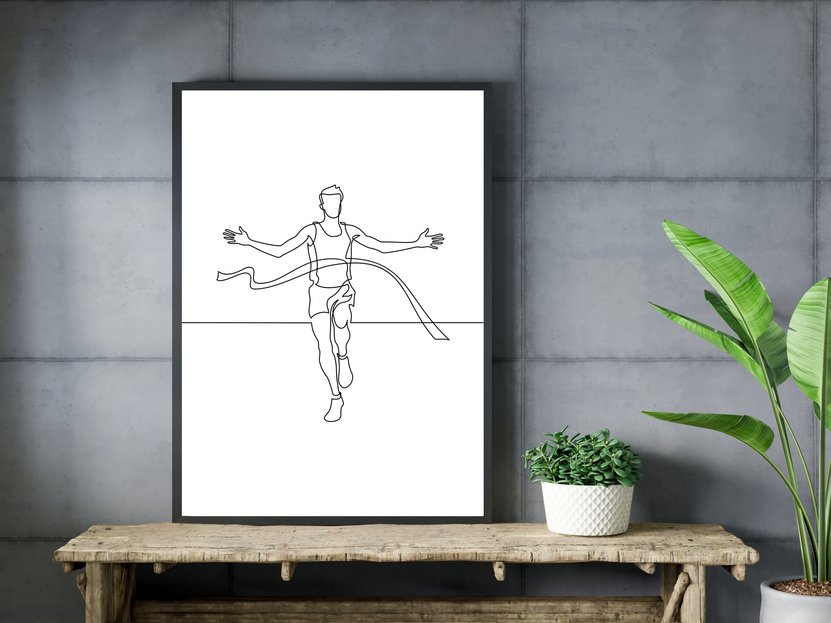 Track Runner Line Art, Track Runner Finishing Race Poster, Sprinter ...