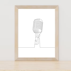 Vintage Microphone Line Art, Microphone Vintage Print, Microphone Singer Gift, Vocalist Gift, Microphone Picture, Printable Music Wall Art