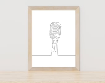 Vintage Mikrofon Line Art, Mikrofon Vintage Druck, Mikrofon Sänger Geschenk, Sänger Geschenk, Mikrofon Bild, druckbare Musik Wandkunst