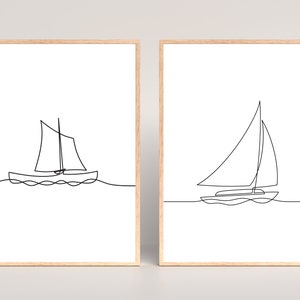 Sailboat Print Set of 2 Sailing Boat Digital Print Coastal Line Art Room Decor Sailing Print Sailing Poster Sailboat Photography Sailing Art