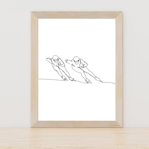 Two Men Speed Skating Line Art, Speed Skating Wall Decor,Winter Ice Skating Painting, Speed Skater Gift, Ice Rink Decor, Speed Skating Print