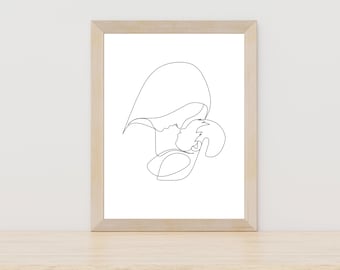 Line Drawing Mother and Baby, Mothers Day Gift, Mother and Child Wall Art, Infant Art, Newborn Art, Mother and Baby Gift, Nursery Decor Art