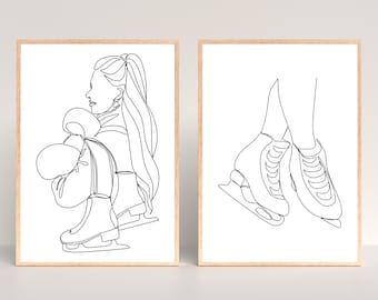 Figure Skating Line Art, Ice Skater Line Art, Ice Skates Line Art, Discount Art Bundle, Figure Skating Art, Winter Sport One Line Art, Art