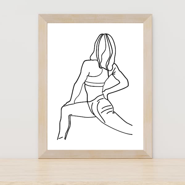 Woman Stretching Line Art, Woman Workout One Line Art, Gym Art, Home Gym Decor, Exercise Sign, Workout Poster,Fitness Gifts,Workout Wall Art