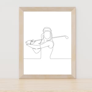 Minimalist Golf Player Line Art, Golfer Line Art, Golf Wall Art Print, Golf Gift, Golf Art,  Sport Print, Digital Download, Athlete Player
