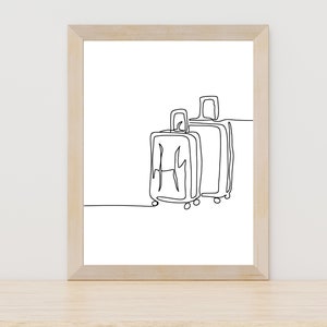 Koffer Poster Digitale Download, Koffer Lijn Art, Bagage Line Art, Wanderlust Printable Art, Reizen Wall Art, Scandinavische Wall Art