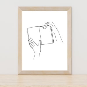 Book Line Art, Reading Wall Art, Book Art Print, Book Lover Gift, Neutral Art, Minimal Line Art, Beige Wall Art, Bookish Wall Art, Bookish