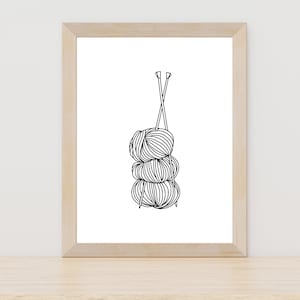 Bal van garen breien Lijn art, breien kunst aan de muur, breien Foto, cadeau voor breister, breien lover, knutselkamer breien, hobby kunst aan de muur