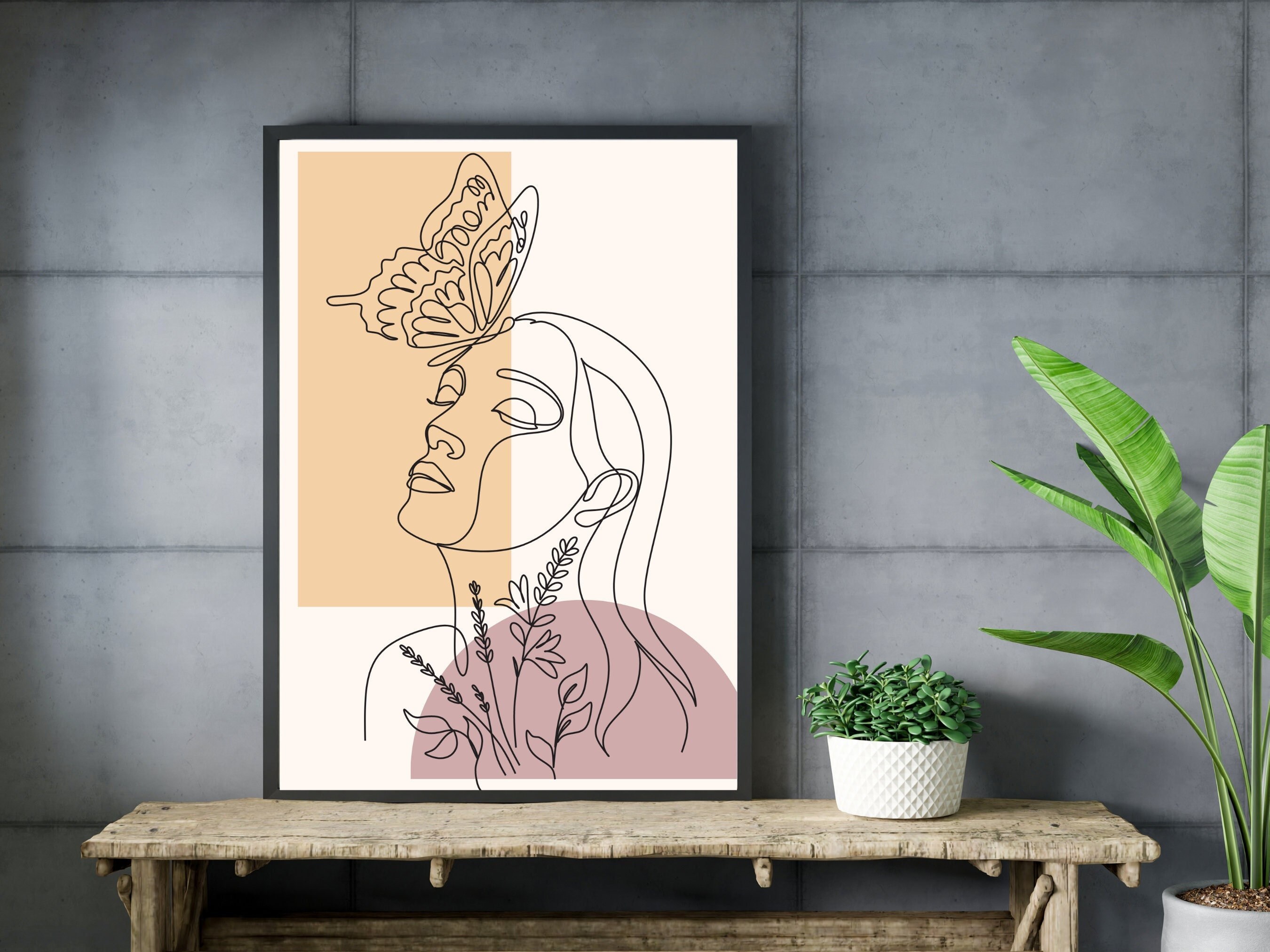 Women Line Art Print, Female Figure Line Art, Boho Floral Digital Print ...