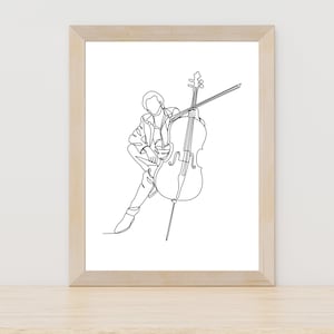 Minimalist Cello Line Art, Orchestra, Music, Musician Art, Music Wall Decor, Orchestra Art, Music Wall Art, Man Playing Cello Wall Art