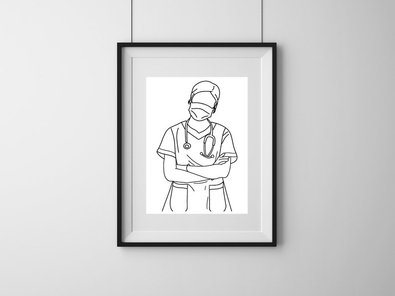 Nurse Line Art, Nursing Art, Nurse Gift, Nurse Office Decor, Nurse