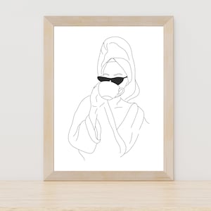 Woman in Towel Spa Line Art Coffee Wall Art Bathroom Wall Decor Spa Wall Art Woman Line Art Towel on Head Wall Art Relaxation Wall Art Decor