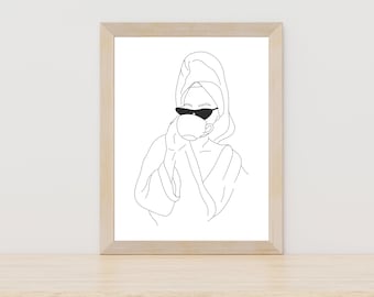 Frau im Handtuch Spa Line Art Kaffee Wandkunst Bad Wand Dekor Spa Wandkunst Frau Line Art Handtuch auf Kopf Wandkunst Entspannung Wand Kunst Dekor