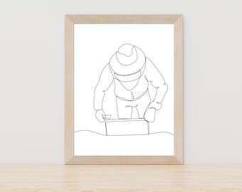 Beekeeper art, nature lovers, minimalist print, line art drawing, bee keeping love, ecofriendly art, home decor ideas, honey bee print, bee