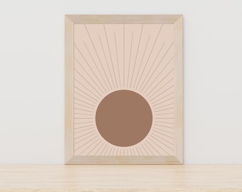 Ilustración de sol, arte minimalista del sol, decoración de pared del sol, impresión digital del sol, diseño abstracto del sol, impresión del sol boho, arte digital del arte solar