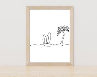 Beach Surf Line Art Tavola da surf minimalista Wall Art Surf Art Print Ocean Wall Art Beach One Line Print Travel Wall Art Beach House Decor