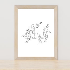 Soccer Team Line Art, Boys Room Decor, Soccer Player, Printable Digital Soccer Poster, Sports Print, Black and White Sports Print,Soccer Art