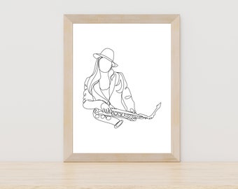 Female Saxophonist Line Art, Saxophone Music Poster, Musician Room Decor, Digital Print Home Decor, Saxophone Wall Art, Saxophone Art Poster
