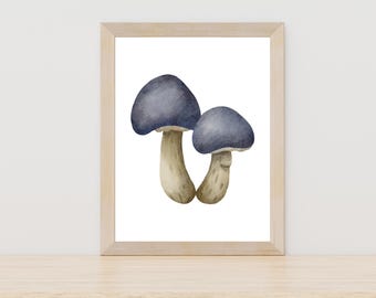 Mushroom watercolor art print, hand painted mushroom decor, nature inspired watercolor illustration, forager themed wall decor, rustic art