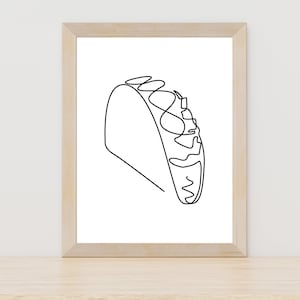 Taco Line Drawing, Taco Line Art, Food Line Art, Kitchen Decor, Food Line Drawing Wall Art, Taco Wall Art, LGBT Pride, Taco Lover Decor Gift