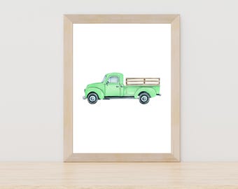 Old truck watercolor painting digital download, vintage truck watercolor printable art, antique truck digital art print, classic truck art