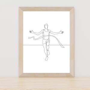 Track Runner Line Art, Track Runner Finishing Race Poster, Sprinter Line Art, Athlete Wall Art, Track and Field Decor, Gift for Runner,Track